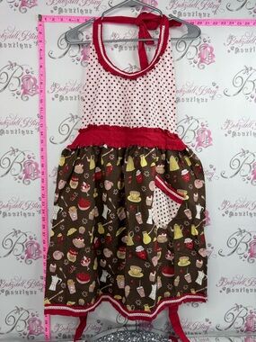 Apron Halter Midi apron Dress food baking Print Brown & Pink Polka with pocket